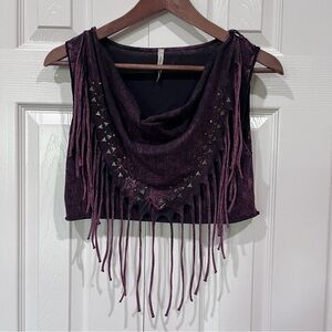 American Age Fringe Sleeveless Acid Wash Crop Top